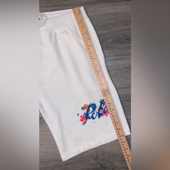 POLO RALPH LAUREN Men's Hawaiian Floral Logo Fleece Sweat Shorts White NWOT - Picture 8 of 8